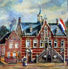 Tot vlak voor de Tweede Wereldoorlog stond aan de Dam te Medemblik het 16de-eeuws stadhuis zoals op dit schilderij van een onbekende schilder.