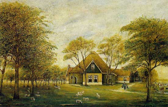 e boerenplaats 't Hof in Wijdenes, in 1938 geschilderd door Niene Mol (1870-1946) en zijn zoon Cornelis.