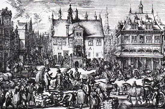 In Hoorn was tot in de 19de eeuw twee maal per week kaasmarkt op de Rode Steen.
