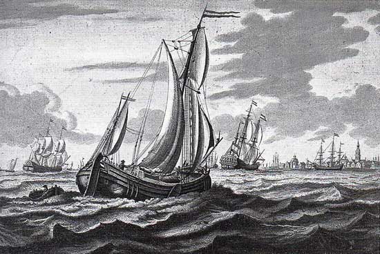 Vanaf de Rede van Texel werden de goederen uit de grote zeeschepen overgeladen in kleinere boten.