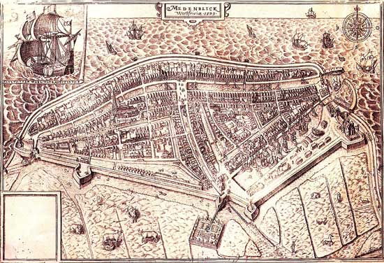 Kaart van Paulus Utenwael van Medemblik uit 1599.