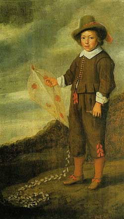 Schilderij van een 17de-eeuwse jongen met een vlieger.