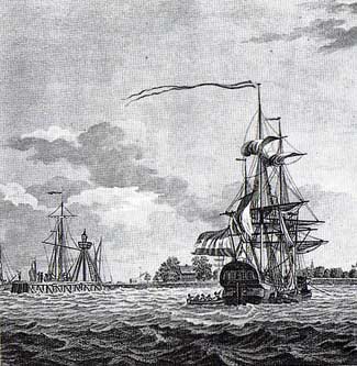 De haven van Edam, afgebeeld in 1781 door D. de Jong.
