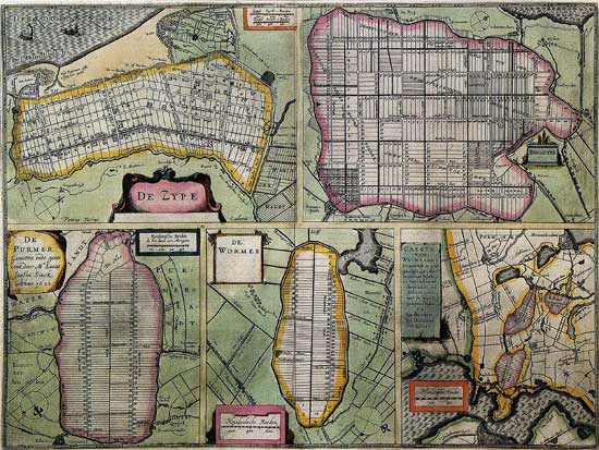 Zijpe (1597), Beemster (1612), Purmer (1622), Warmer (1626) en een aantal Waterlandse droogmakerijen.