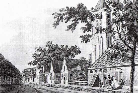 Dorpsgezicht van Nieuwe Niedorp, getekend door Hendrik Tavenier (1734-1807).