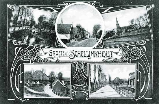 Ansichtkaart in Jugendstil uit ca. 1910 van Schellinkhout.