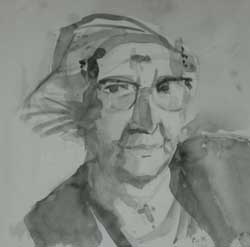 Mevr. Grietje van Kampen-Groot. Aquarel gemaakt door Piet van Kampen.