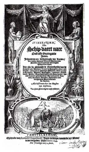 Titelpagina van de bestseller Itinerario van Jan Huygen van Linschoten.
