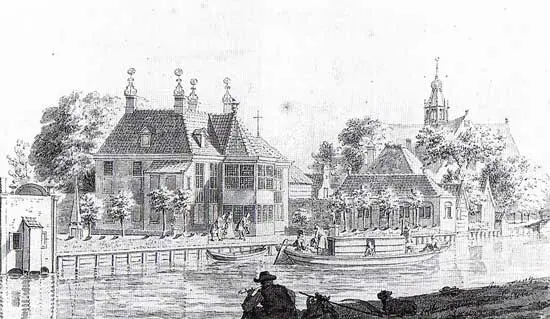 Het hof te Oosthuizen op een tekening van Cornelis Pronk.