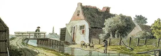 Tekening van Hendrik Tavenier uit 1793 van een visser ter hoogte van de Wognumse buurt te Wognum.