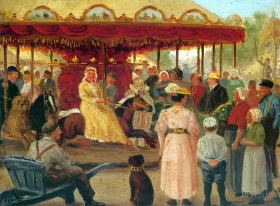 De in 1858 in Broek op Langedijk geboren Jacob Oudes schilderde dit tafereel op de Medemblikse kermis.