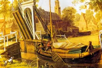 In het Westfries Museum in Hoorn bevindt zich deze in de Hoornse behangselfabriek gemaakte schildering van een beurtschip.