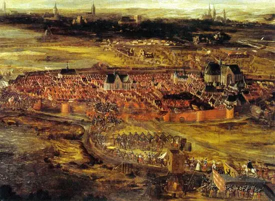 Detail van een schilderij, voorstellende het beleg van Alkmaar.