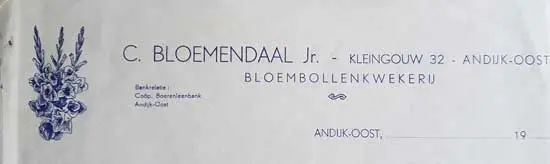 Briefhoofd van Cornelis Bloemendaal jr., bloembollenkwekerij.