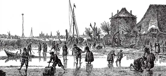 Een winters tafereel door de 18de-eeuwse etser Simon Fokke gegraveerd naar de Kampense schilder Hendrik Avercamp (1585-1634).
