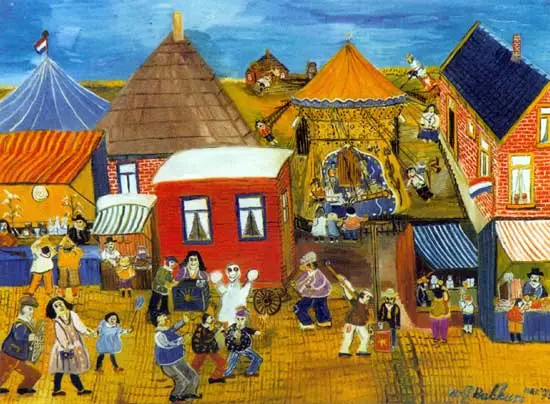 Kermis van de na&iuml;eve kunstenaar Willem G. Bakkum (1919-1979).