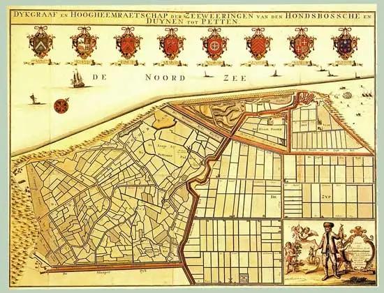 De kaart van Jan Spruytenbergh en Hendrik de Leth uit 1730 van de Hondsbossche Zeewering.