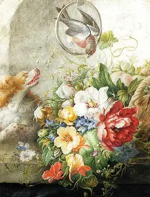 Fruit- en bloemstilleven van Herman Henstenburgh (1667-1726).