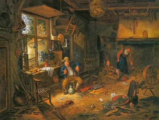Op het schilderij van Johannes van Horstok (1745-1825) is een overdreven rommelig huishouden afgebeeld.