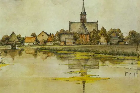 Aquarel uit 1945 van de Venhuizer huisschilder Klaas Brugman.