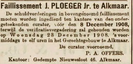 Advertentie Failissement Ploeger.
