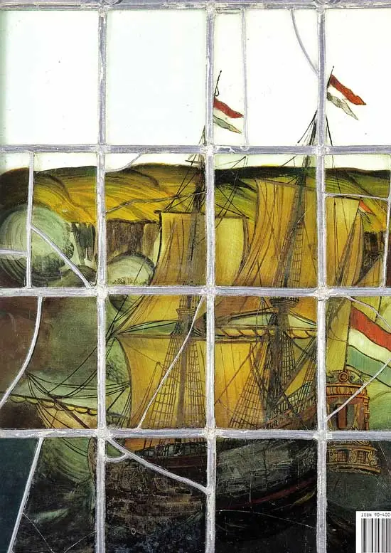 Dit gebrandschilderd glaspaneel uit de hervormde kerk van Hoogwoud laat een koopvaardijschip uit Medemblik zien.
