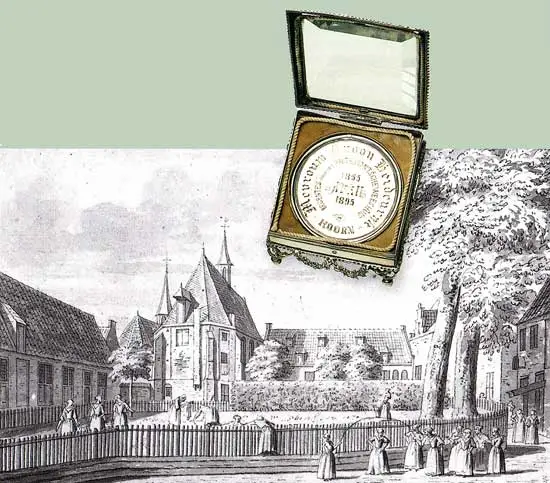 Tekening van Cornelis Pronk uit 1727 van de tuin van het protestantse weeshuis van Hoorn.