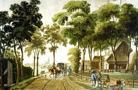 Zicht vanaf het oude dijkje de Hoep richting Schagen, geschilderd door Cornelis Bok in 1825.