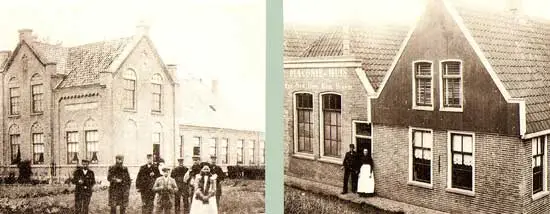 Foto van omstreeks 1900 van het Sint Anthonius Gesticht in 't Veld, dat naast de kerk stond.