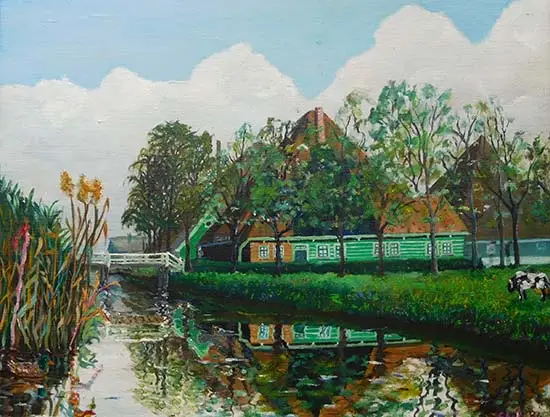 Schilderij van de boerderij aan het Padland.